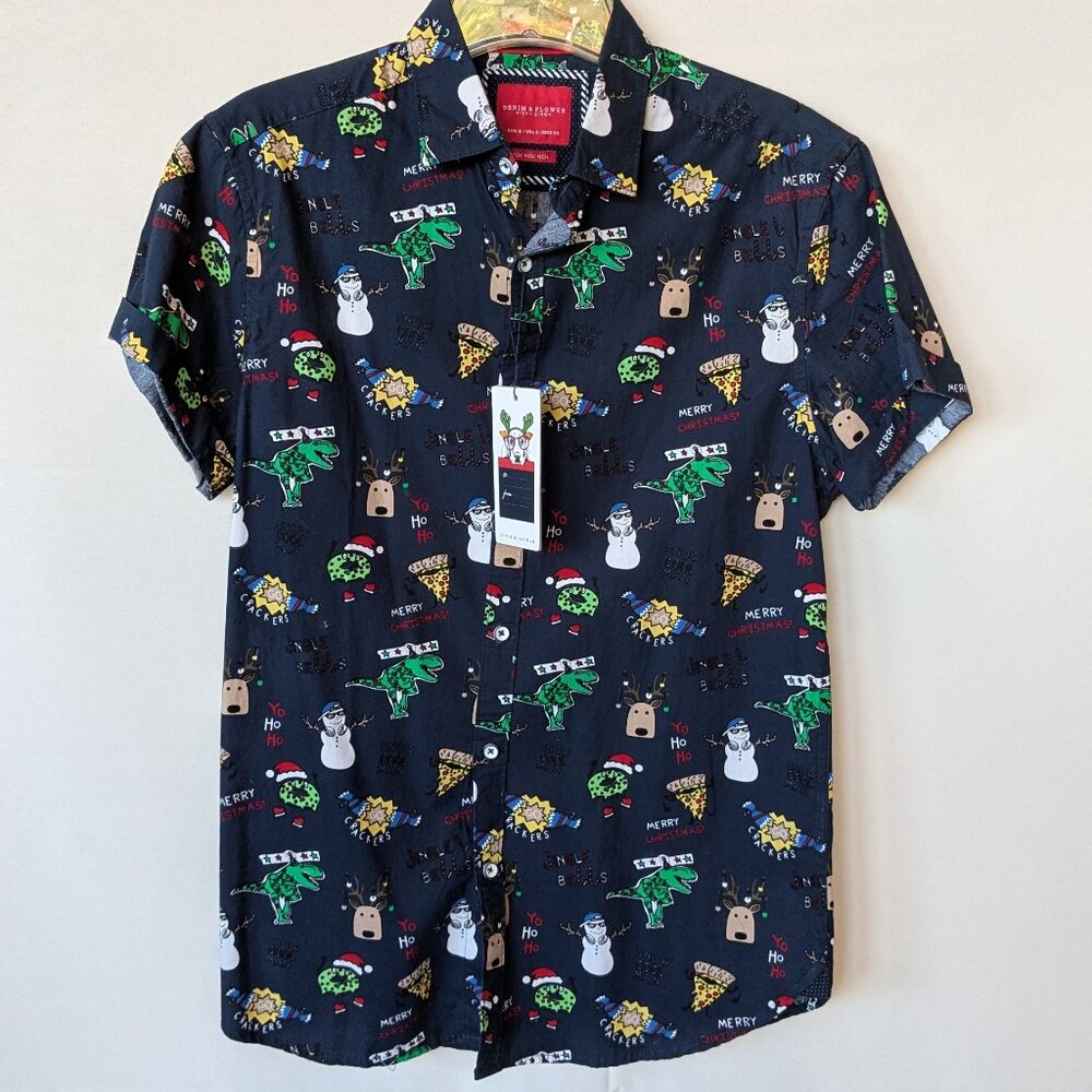 NEW Denim & Flower Christmas Theme Short Sleeve Shirt